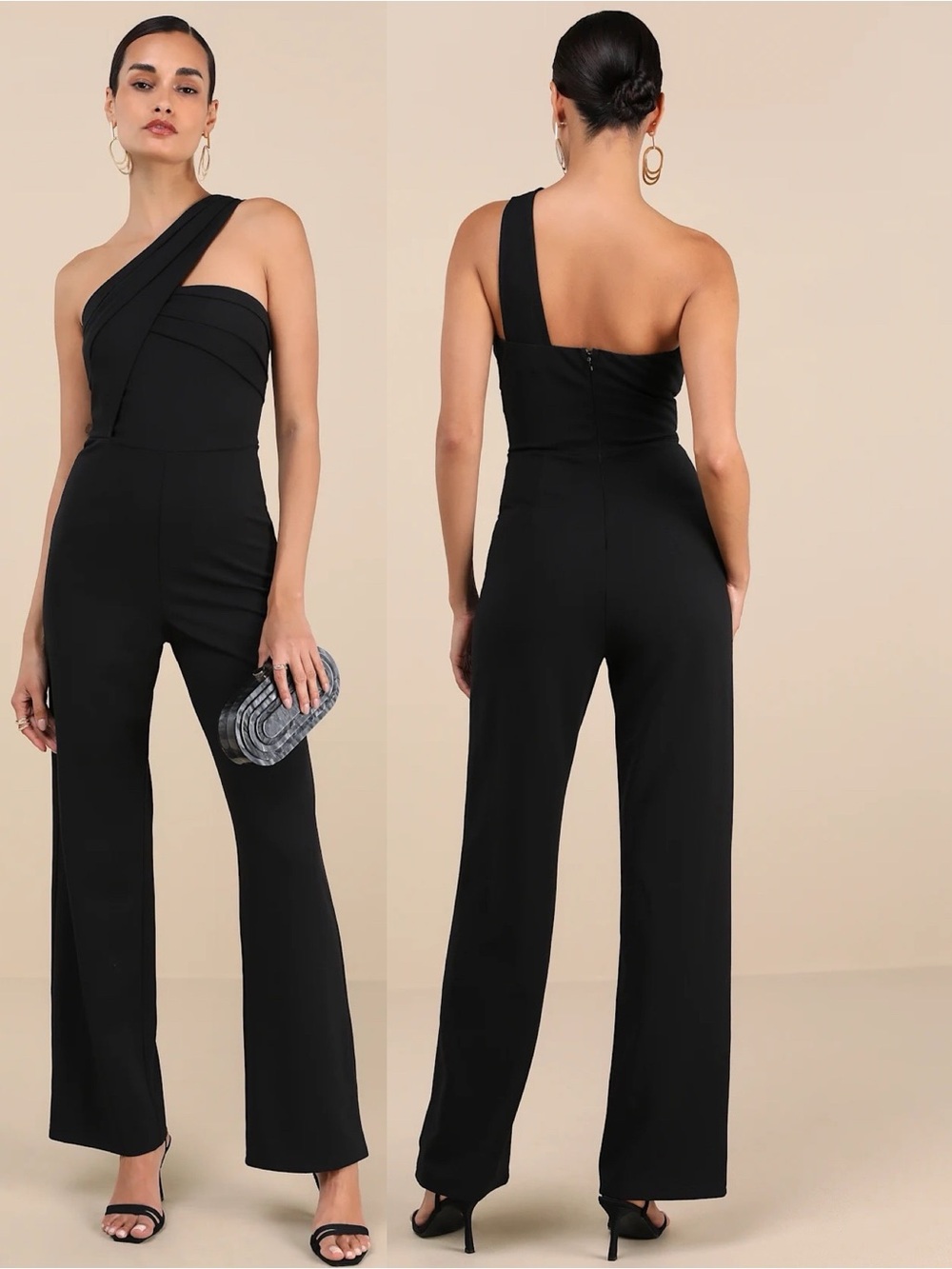 NWT Lulu’s Devoted to Fun Black One-Shoulder Sleeveless Jumpsuit Small Cocktail